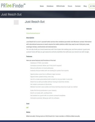 What the Just Reach Out Listing looks like in the database